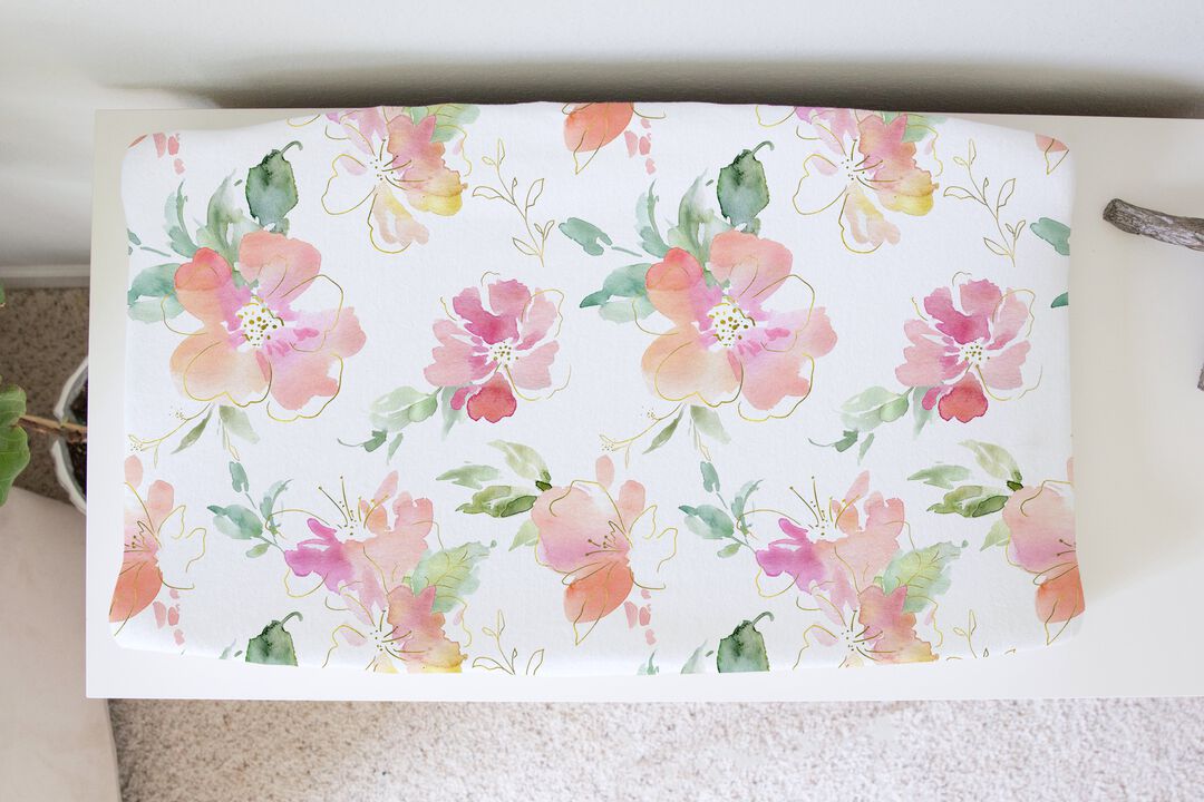 Baby Changing Pad Cover - Pink & Gold Floral