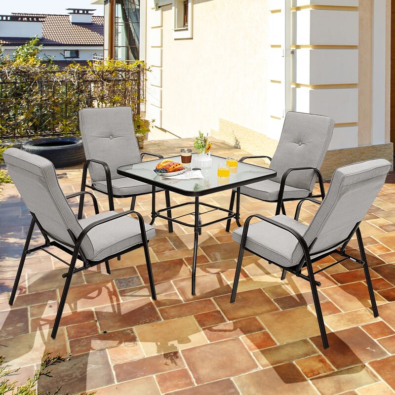 Mondawe 5 Pcs Outdoor Dining Set,35" Square Table With Umbrella Hole & 4 Stackable High-Back Chairs
