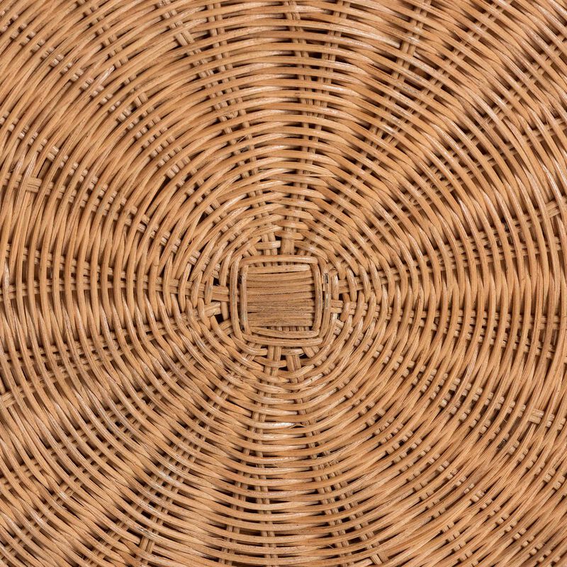 bali & pari Palm Scallop Natural Rattan Ottoman with Cushion – Handwoven Wicker Accent Stool or Footrest for Living Room, Bedroom, or Sunroom, Coastal Boho Style, 32" Round