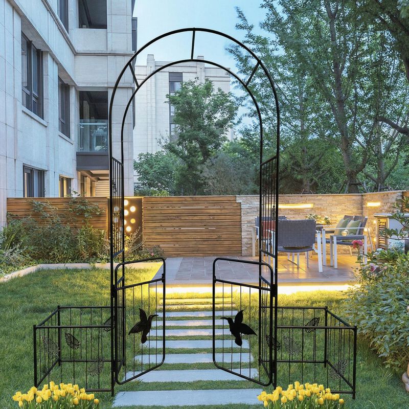 Metal Garden Arch with doors Garden Arbor Trellis Climbing Plants Support Arch Outdoor Arch image number 1