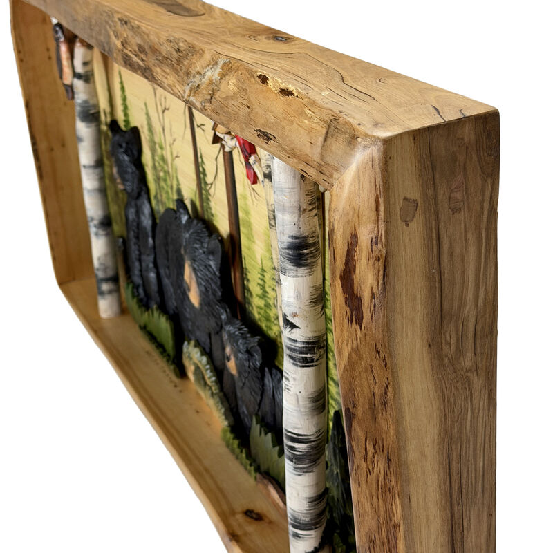 Rustic Bear Family in Woods Intarsia Wood Wall Sculpture 35.5x18 Indoor image number 2