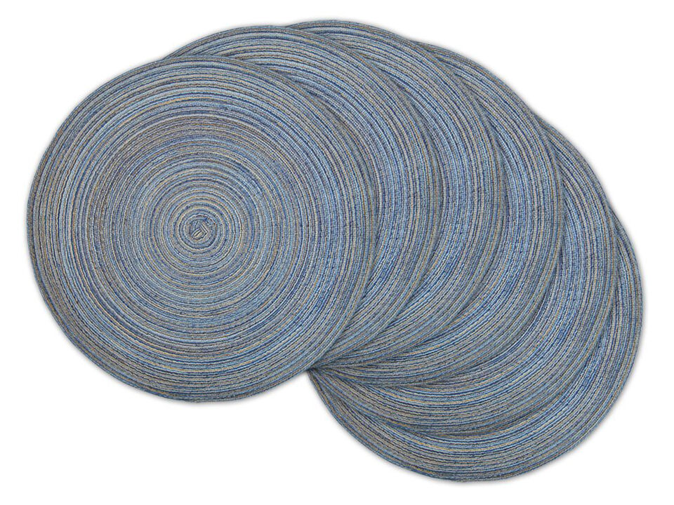 Set of 6 Variegated Blue Round Woven Placemats 15" x 15"