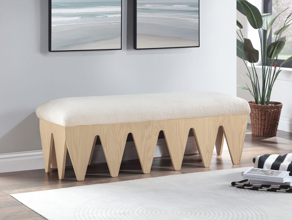 Meridian Furniture Altair Cream Velour Fur Fabric Bench