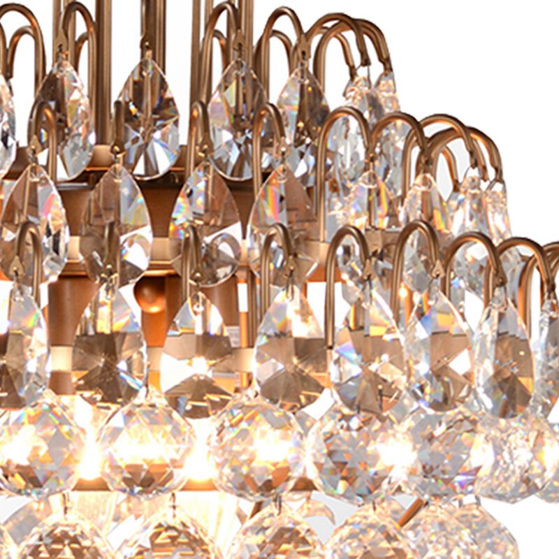 Faceted Crystal Accented 3 Light Chandelier with Metal Chain, Brass-Benzara image number 4