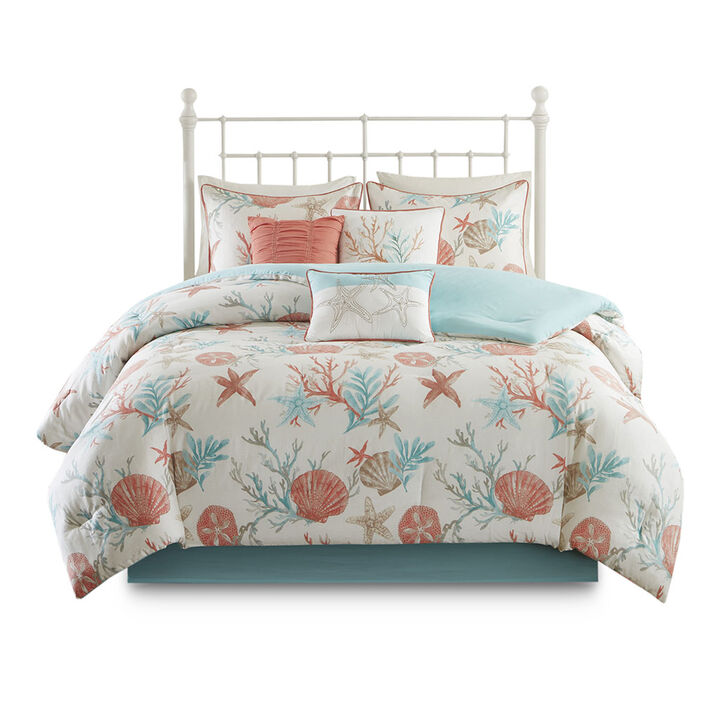 Gracie Mills Koreen 7-Piece Coastal Dreams Cotton Sateen Comforter Set