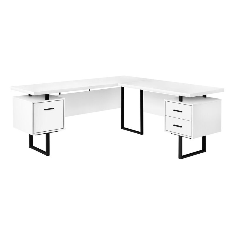 Monarch Specialties Computer Desk, Home Office, Corner, Left, Right Set-Up, Storage Drawers, 70"L, L Shape, Work, Laptop, Metal, Laminate, White, Black, Contemporary, Modern