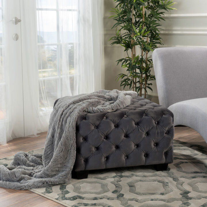 Streamdale Modern Velvet Glam Ottoman with Diamond Stitching