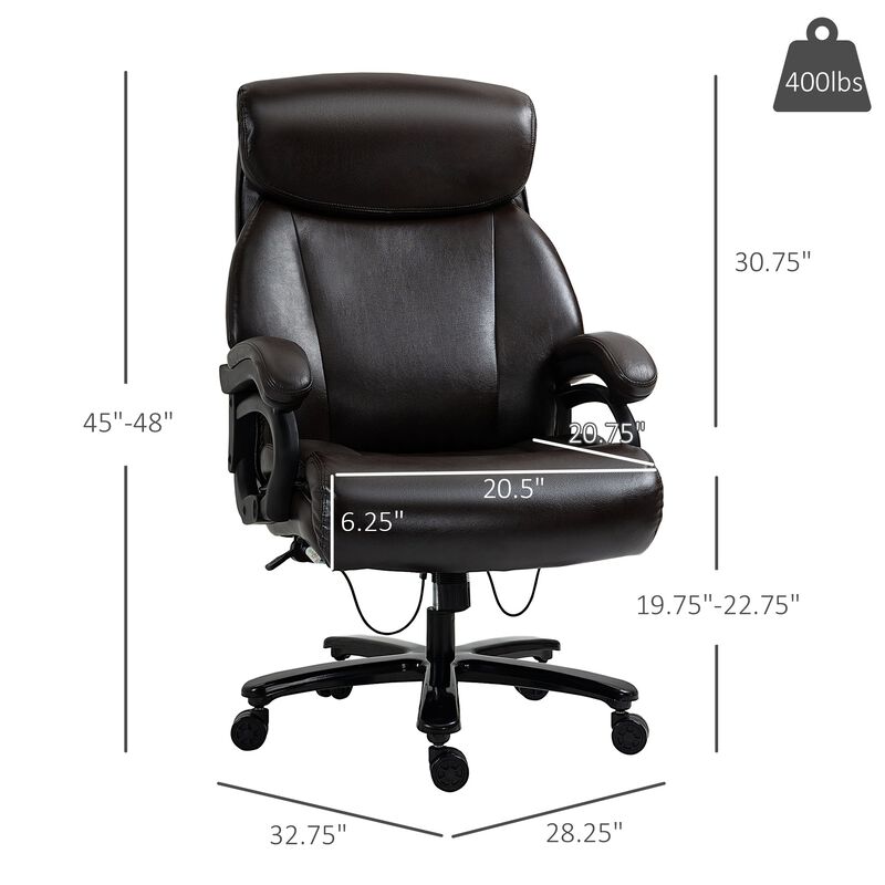 High Back Office Chair Adjustable Swivel Executive Chair PU Leather Ergonomic Task Seat with Padded Armrests, Adjustable Height, Brown