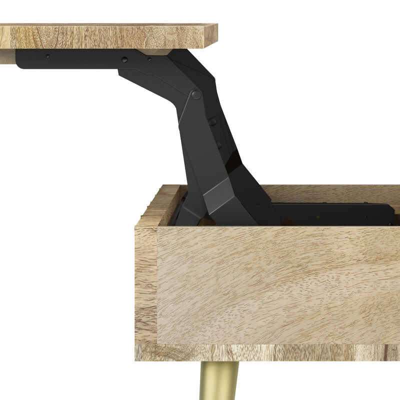 Jager SOLID MANGO WOOD 48 inch Wide Rectangle Mid Century - Contemporary Large Lift Top Coffee Table in Natural