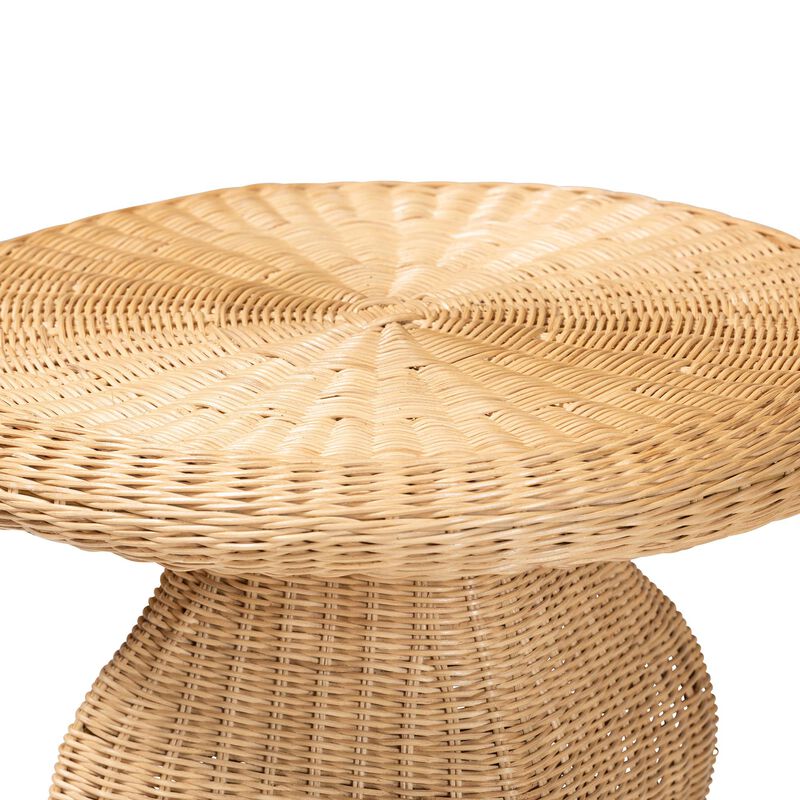 bali & pari Hideo Natural Rattan End Table - Handwoven Wicker Sculptural Accent Table with Pedestal Base image number 2