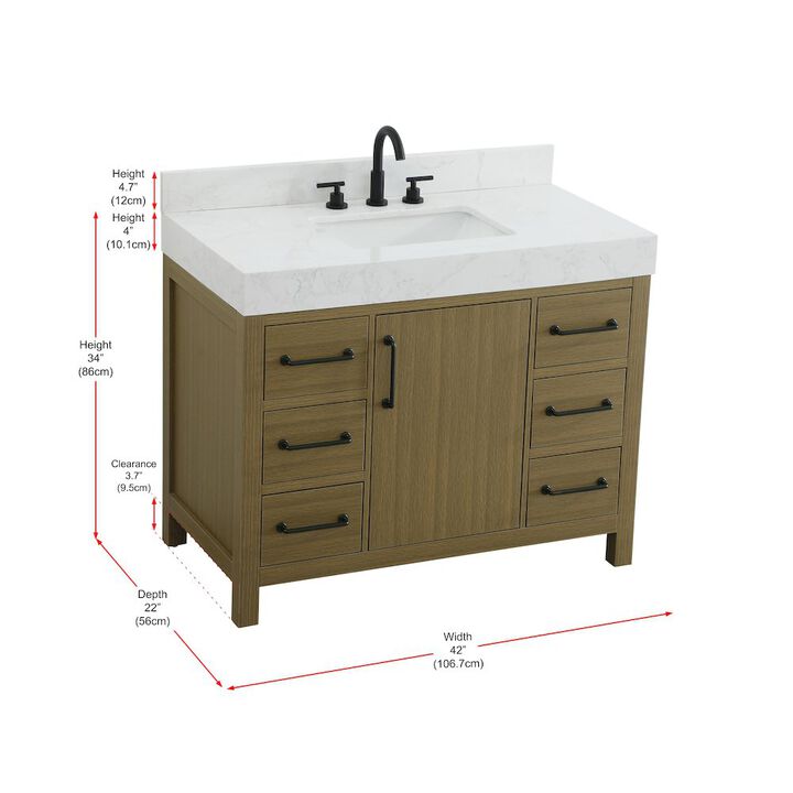 Elegant Kitchen and Bath 42 inch Single Bathroom Vanity In Chestnut Brown with backsplash