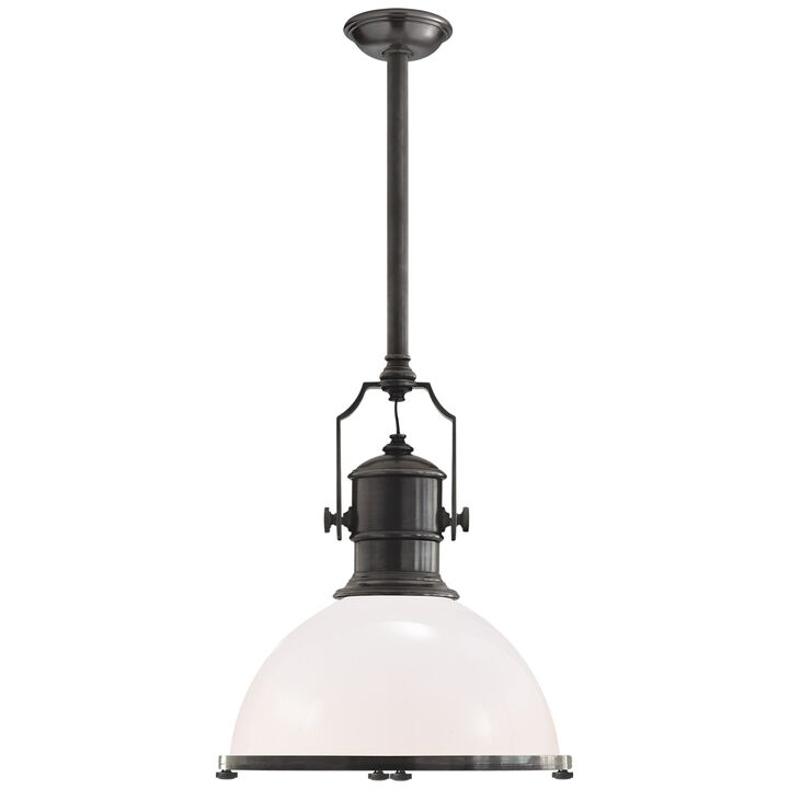 Country Industrial Large Pendant with White Glass Shade