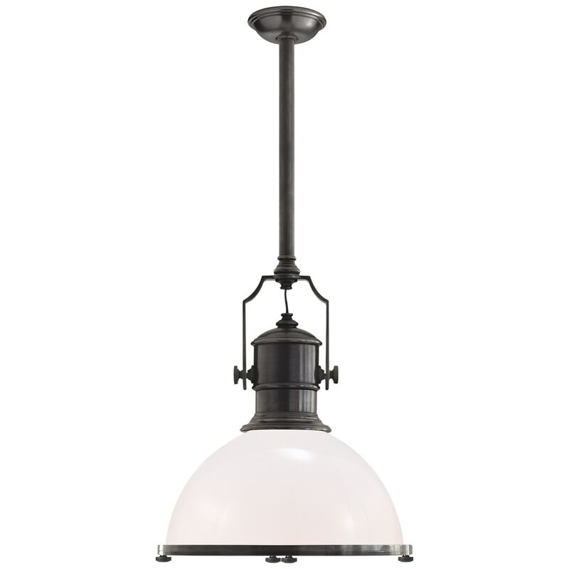 Country Industrial Large Pendant with White Glass Shade