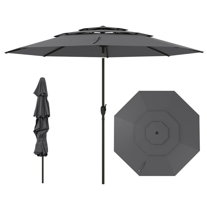 3-Tier Patio Umbrella with Push Button Tilt and Vented Canopy for Outdoor Shade