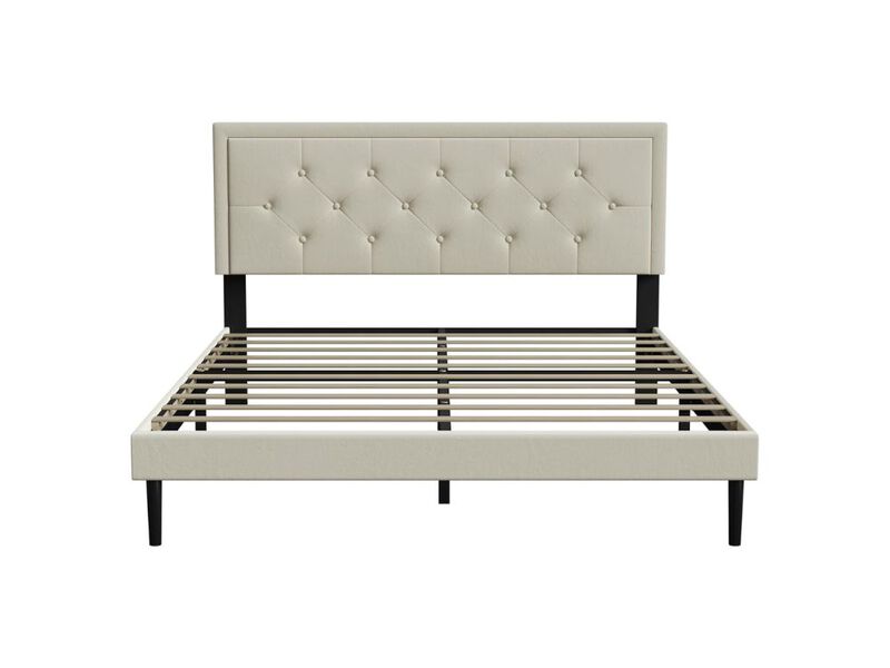 Queen Size Platform Bed Frame With Upholstered Velvet Headboard, Button Tufted & Rivet Design, Mattress Foundation With Wooden Slat Support, No Box Spring Needed, Noise Free, Easy Assembly