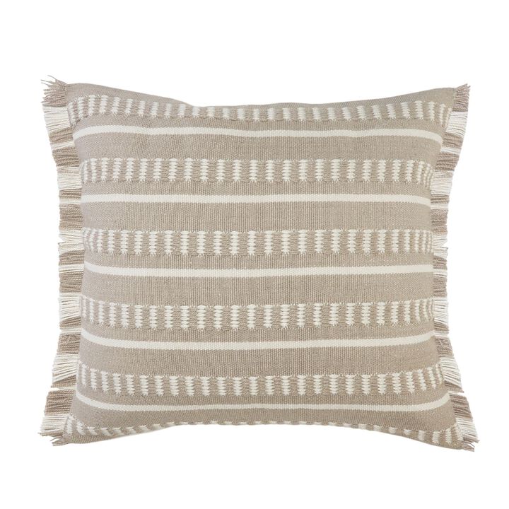 24" Taupe Brown and White Dash Striped Square Outdoor Patio Throw Pillow