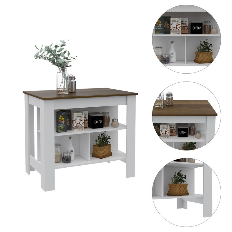 Streamdale Cala Kitchen Island, Four Legs, Three Shelves - White Walnut image number 2