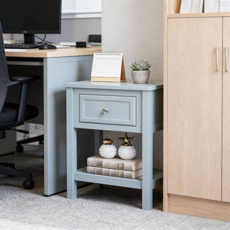 Modern Sofa Side Table with Storage Drawer and Shelf, Classic Accent Coffee Table for Living Room image number 2