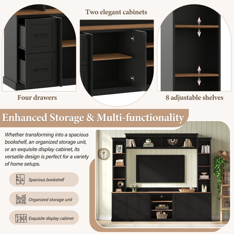 Merax Curved TV Stand with 4 Drawers, 2 Cabinets & 8 Adjustable Shelves &ndash; Walnut Finish image number 6