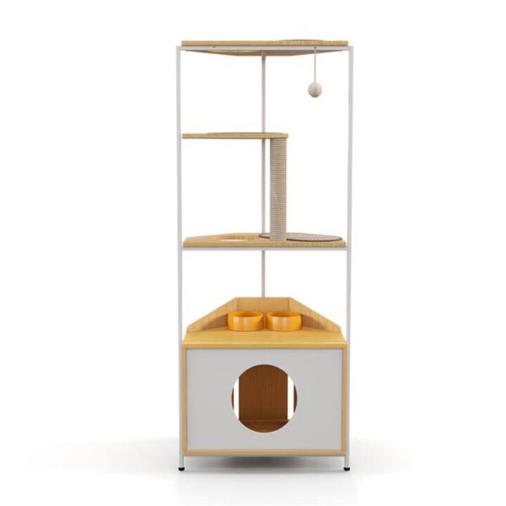 Corner Cat Tower with Scratching Posts, Perches, and Cozy Hideaways for Cats