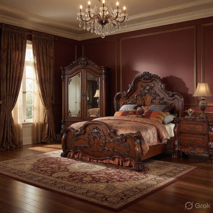 Queen Size Bedroom Set, Brown Finish, 2-Piece Set with Bed and Nightstand