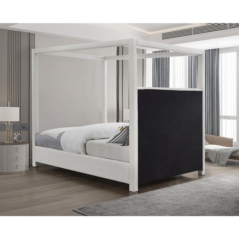 Meridian Furniture Emerson Cream Linen Textured Fabric Queen Bed