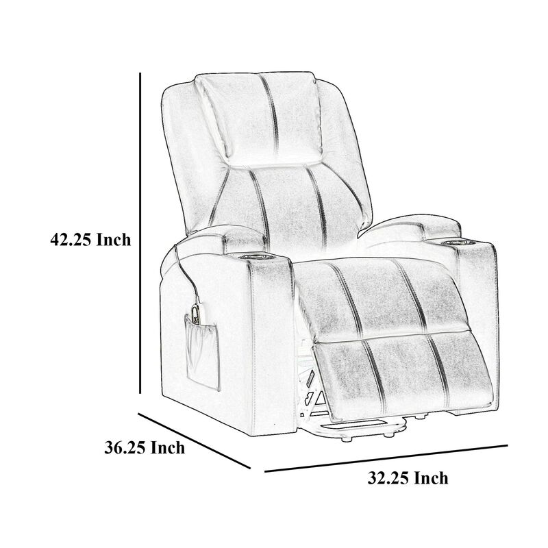 Stoy Power Lift Recliner Chair, Massage, 36 Inch Brown Faux Leather - Benzara