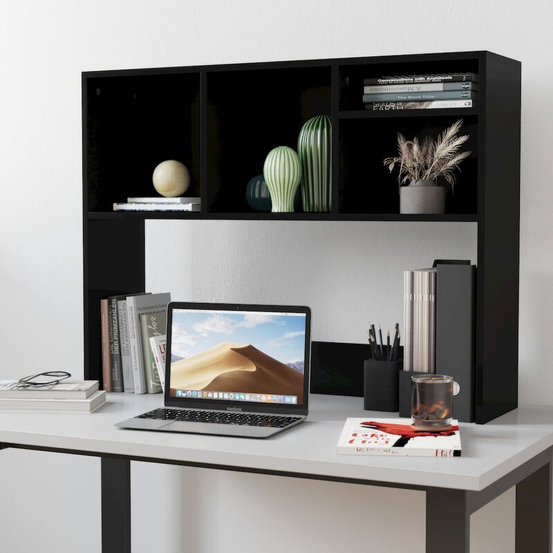 Flash Furniture Lotus Desktop Bookshelf Storage Organizer with Multiple Cubbies in Black image number 7