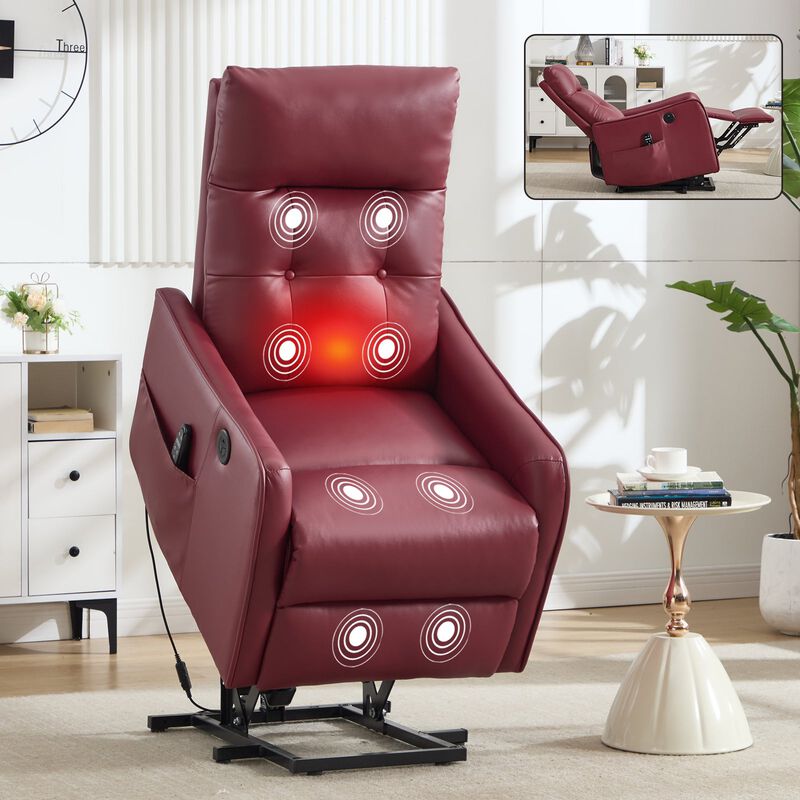 Faux Leather Power Lift Recliner Chair 155&deg; Recliner with Massage Heat & USB image number 1
