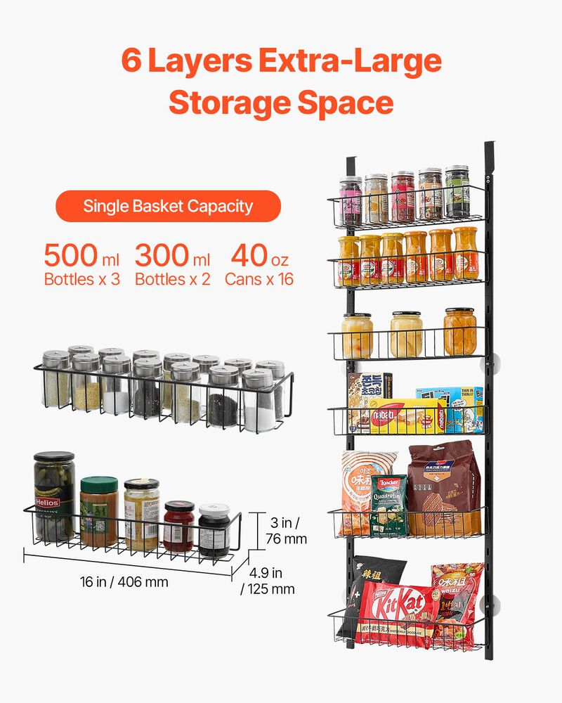 Over the Door Pantry Organizer &ndash; 6-Tier Adjustable Storage Rack for Kitchen Supplies image number 4