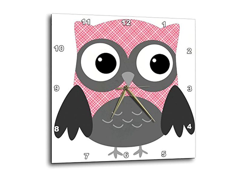 Pink White Plaid Owl Wall Clock 10 Inch Home Decor image number 0
