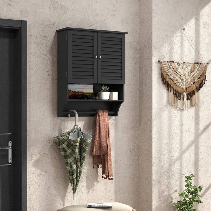 Bathroom Medicine Cabinet with Louvered Doors, Towel Bar & Wall Mount