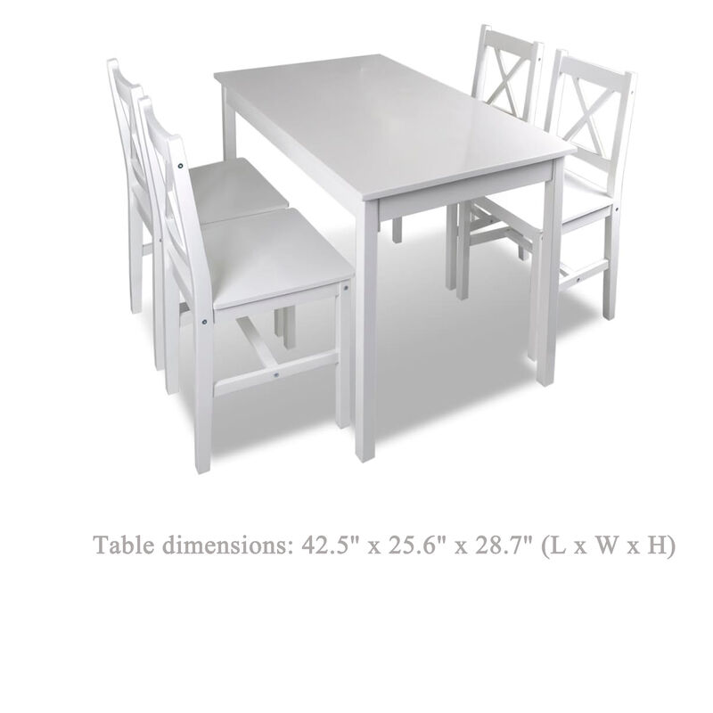 5pc Dining Table and Chairs Set, 43 Inch Top Farmhouse White Pine Wood - Benzara