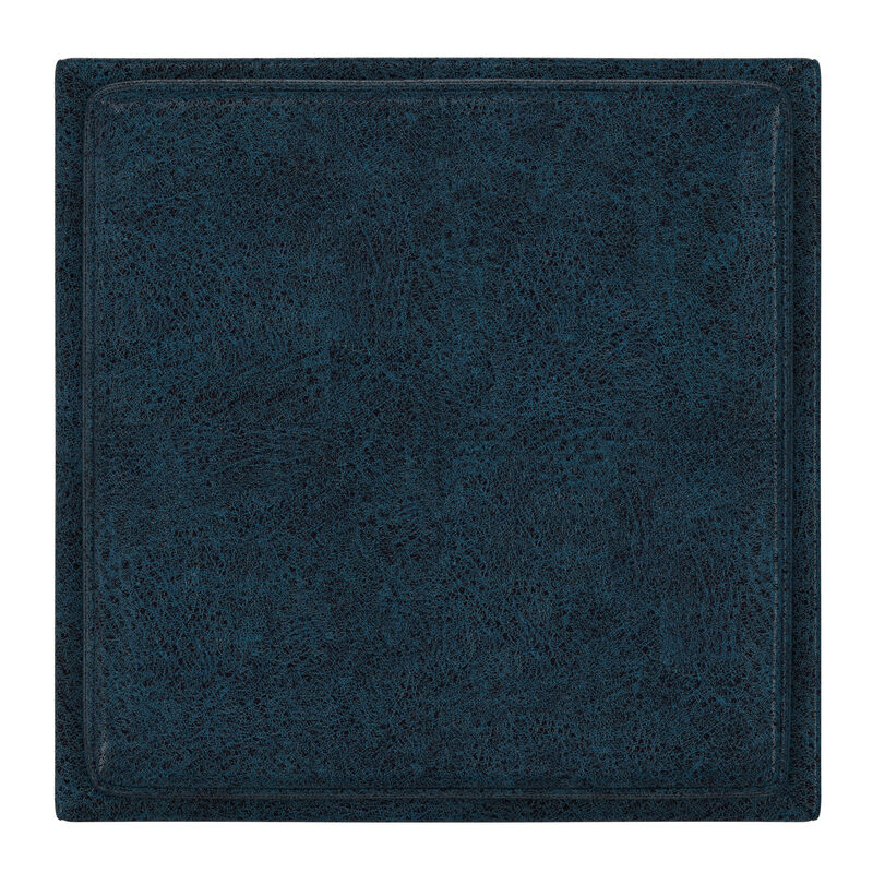 Rockwood 17 inch Wide Contemporary Square Cube Storage Ottoman with Tray in Distressed Dark Blue Vegan Faux Leather, Assembled image number 3
