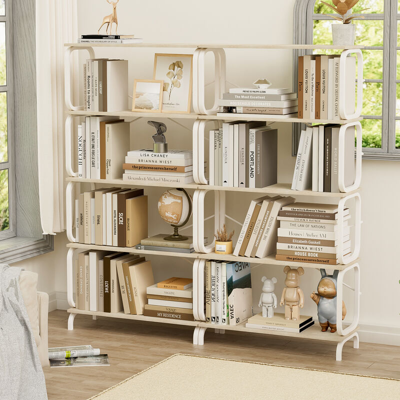 5-Tier Large Book Shelf with White Metal Frame for Home Office or Living Room
