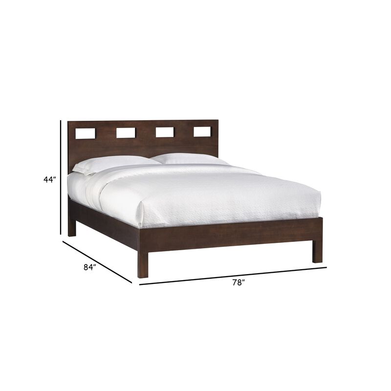 Yee King Size Bed, Cut Out Design Panel Headboard, Brown Mahogany Wood - Benzara