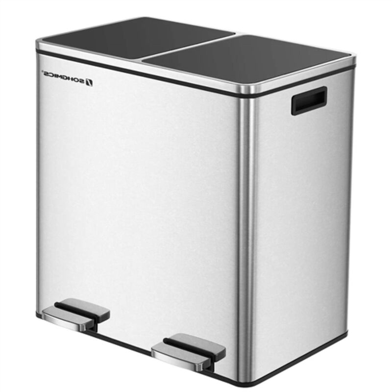 Hivvago Dual Stainless Steel 16 Gallon Trash Can Recycle Bin with 2 Step on Pedal Lids