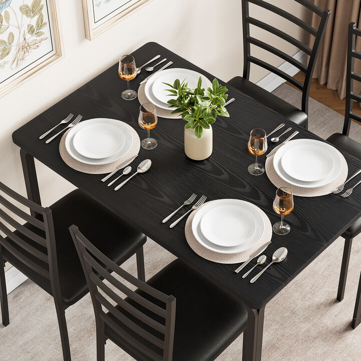 Modern 5-Piece Dining Set for 4 &ndash; Glass Top. 4 PU Chairs &ndash; Space-Saving Metal Frame. For Kitchen, Dining Room, Apartment