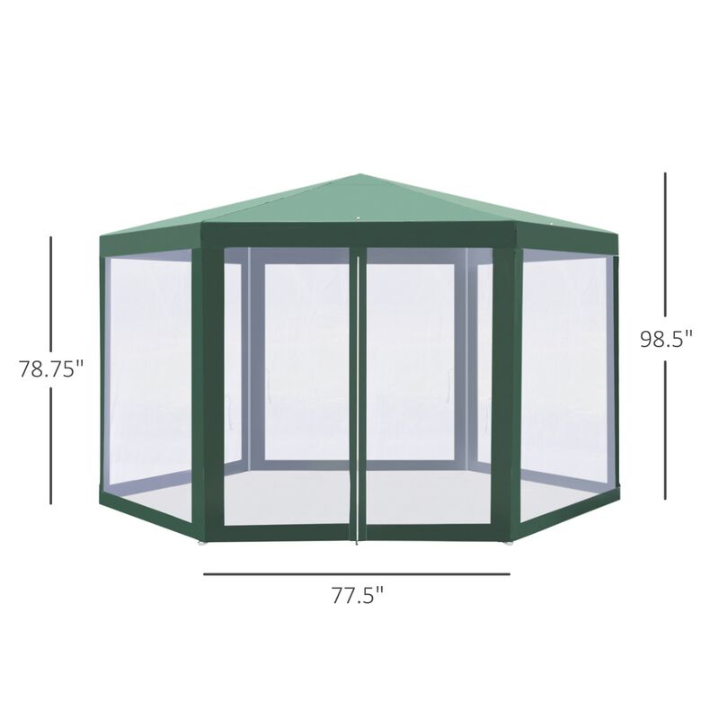 13ft x 13ft Outdoor Party Tent Hexagon Sun Shelter Canopy with Protective Mesh Screen Walls & Proper Sun Protection, Green