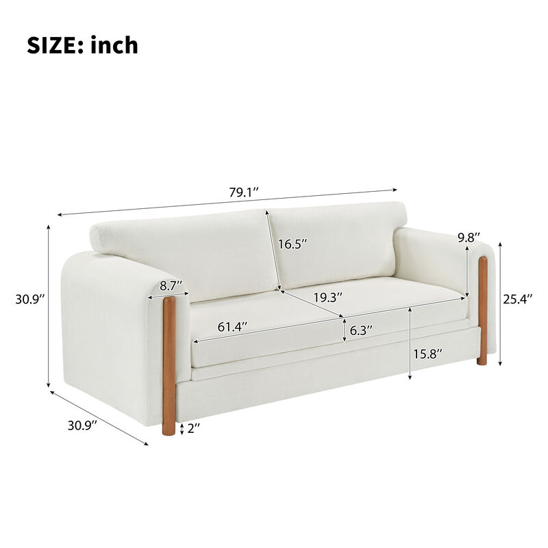 Merax Modern 3-Seater Chenille Sofa with Sculptural Curved Armrests & Rubber Wood Accents image number 3