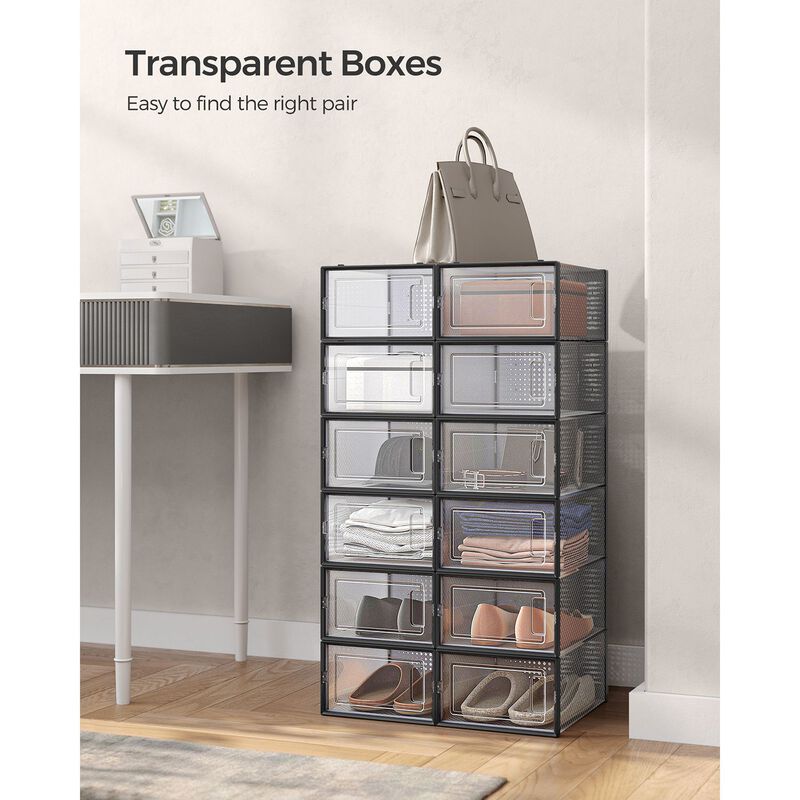 Pack of 18 Stackable Shoe Storage Organizers - Practical Shoe Boxes for Organized Spaces