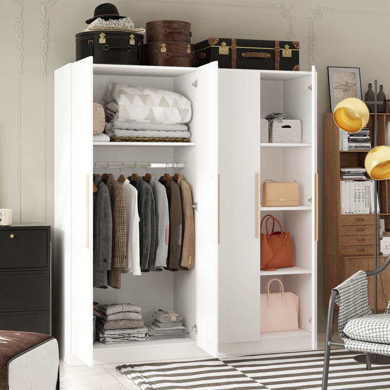 FUFU&GAGA 4-Door White Wardrobe Closet with Ample Storage and Elegant Design (63" W x 19.7" D x 69.7" H ) ,Grey