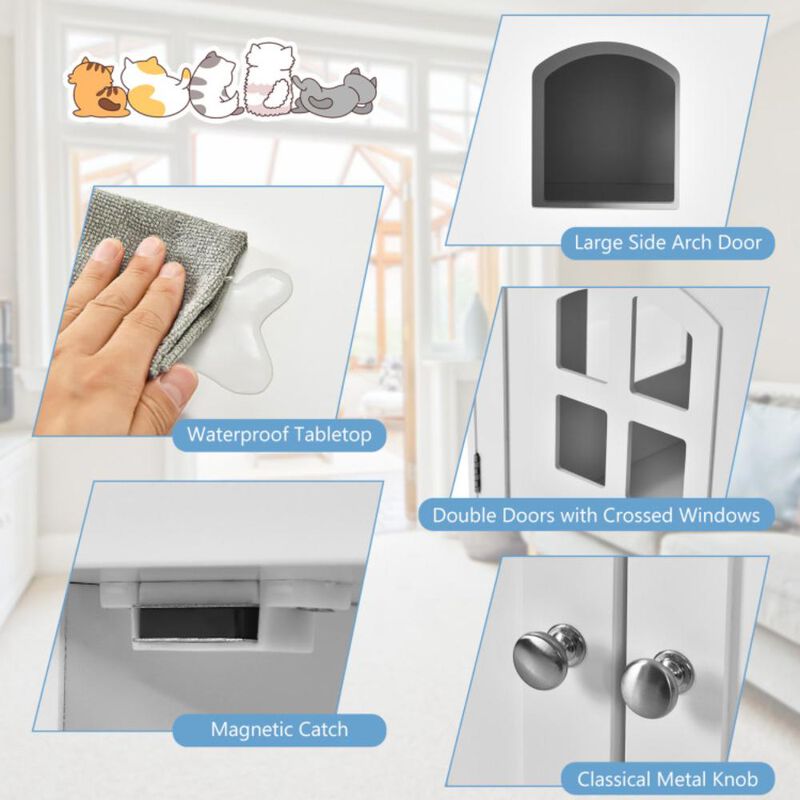 Hivvago Large Wooden Cat Litter Box Enclosure Hidden Cat Washroom with Divider