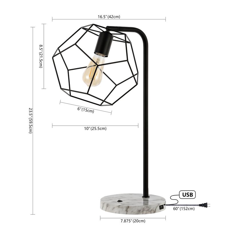 Penta Industrial Farmhouse Head-Adjustable Iron LED Task Lamp with USB Charging Port