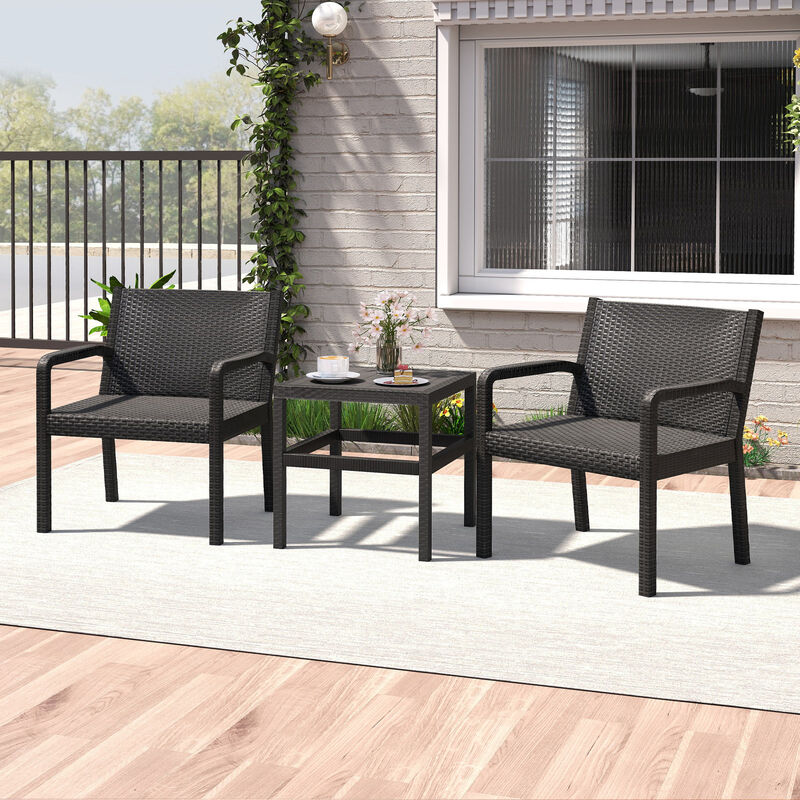 Black 3-Piece Outdoor Patio Set with 2 Rattan Armchairs and Square Side Table image number 7
