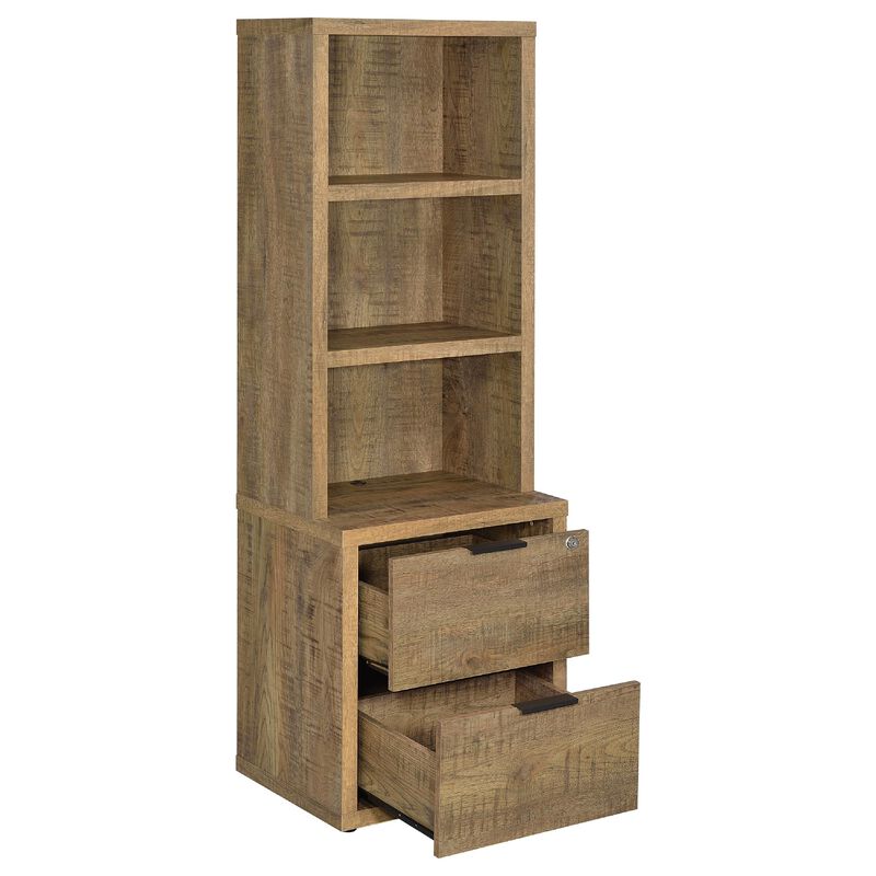 Park Bookcase with 3 Open Shelves, 2 Drawers, 61 Inch Natural Brown image number 3