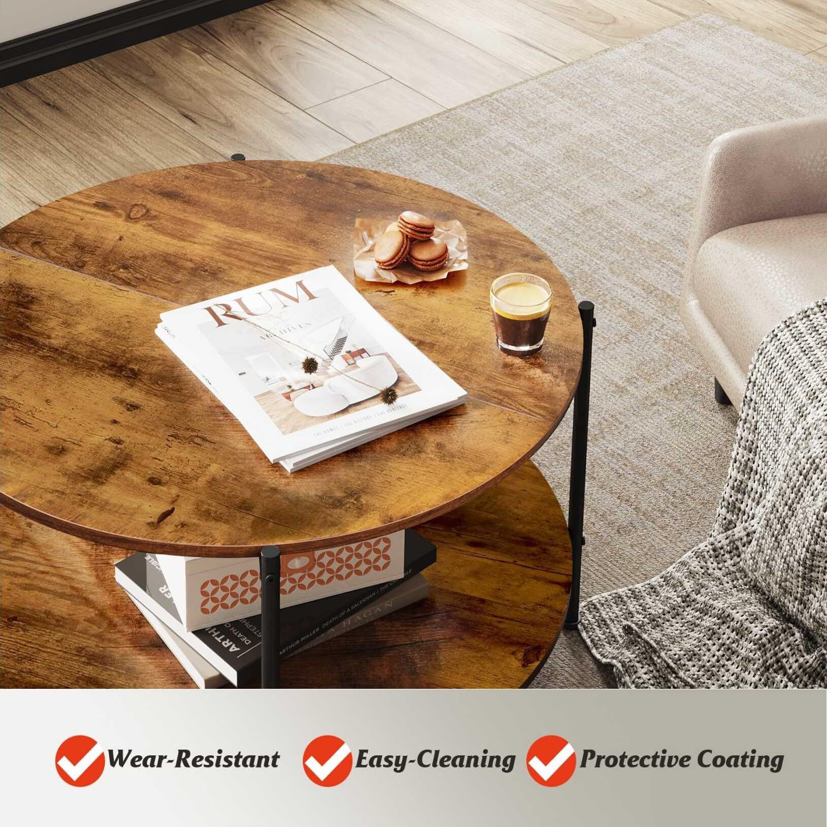 WLIVE Round Coffee Table, 32.6