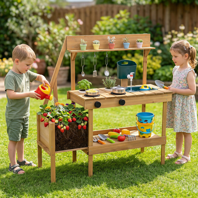 Wooden Kids Mud Kitchen with Planter Box and Outdoor Play Sink image number 1