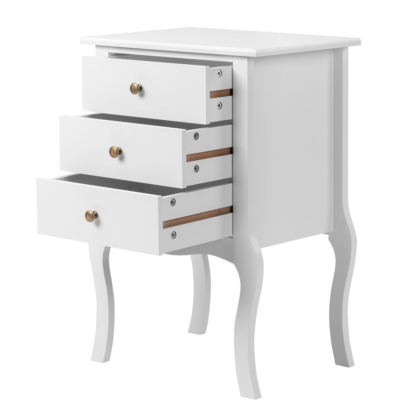 Sleek European Bedside Table, Three Drawer Nightstand for Bedroom Storage and Organization
