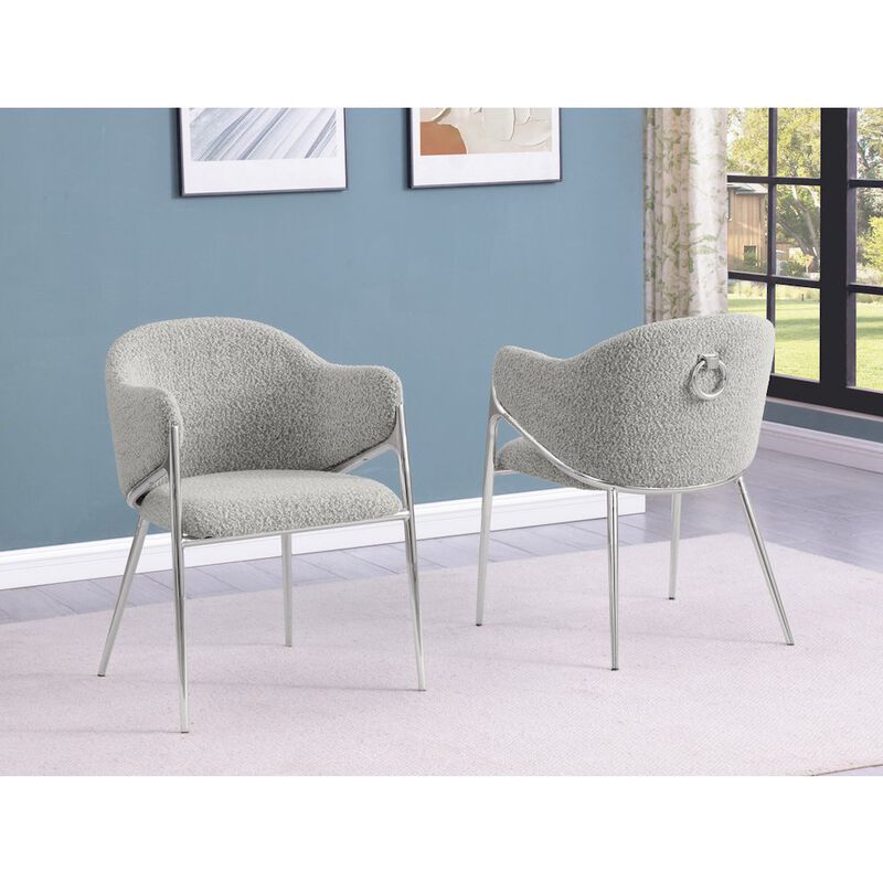 Best Quality Furniture Rich Gray Boucle Fabric Side Chairs With Silver Base
